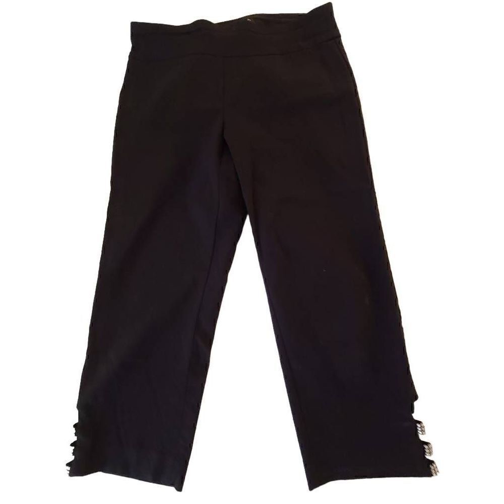 Counterparts Womens Cropped Pants Straight Leg Rhinestone Hem Black Size 6P